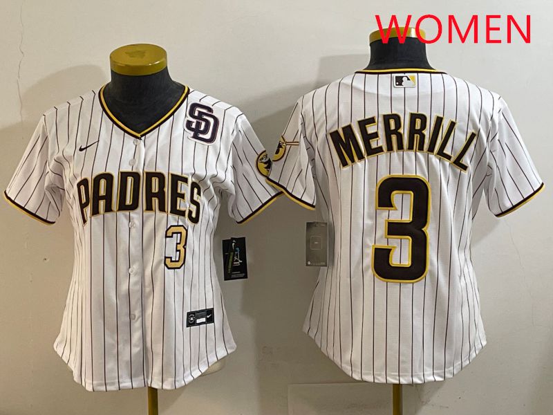 Women San Diego Padres #3 Merrill White Stripe Game 2025 Nike MLB Jersey style 6
